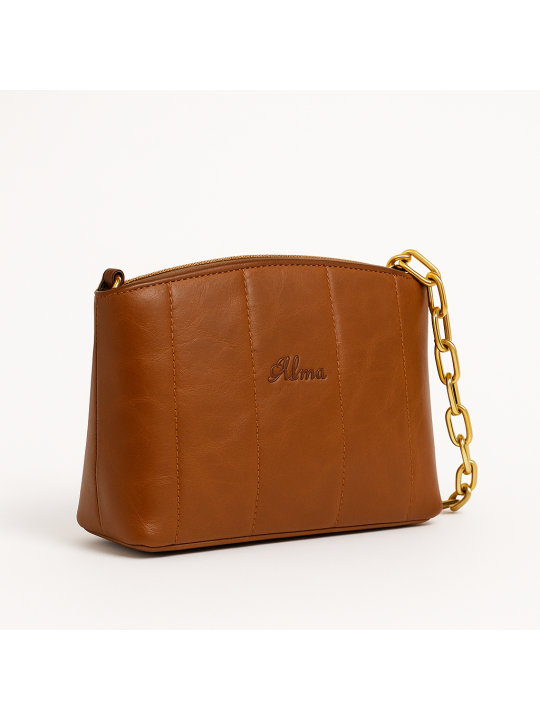 Bolso de piel Alma Camel Baguette