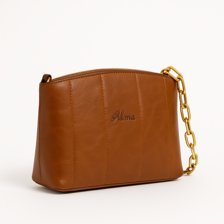 Bolso de piel Alma Camel Baguette