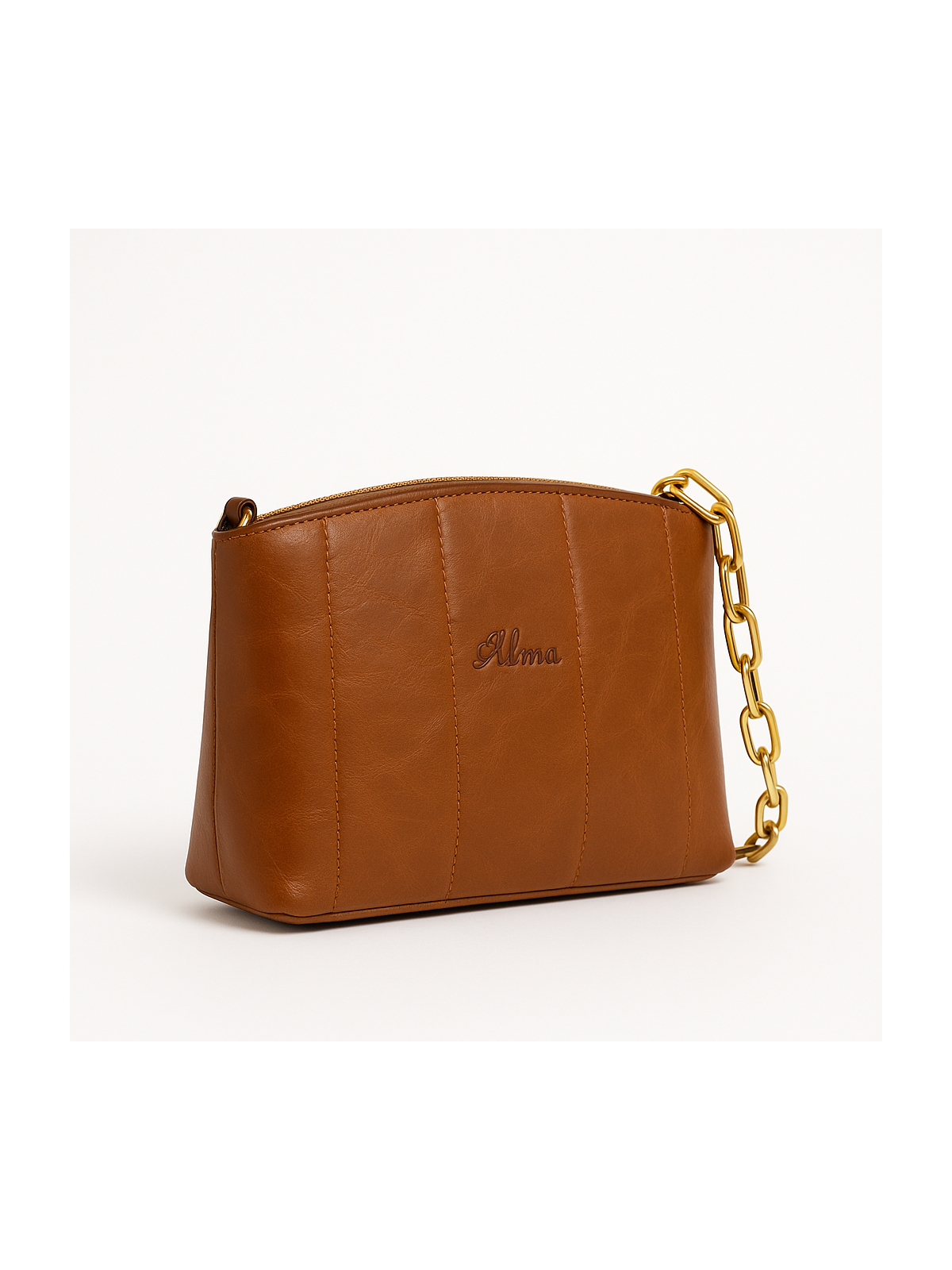 Bolso de piel Alma Camel Baguette