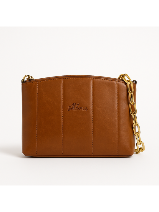 Bolso de piel Alma Camel Baguette