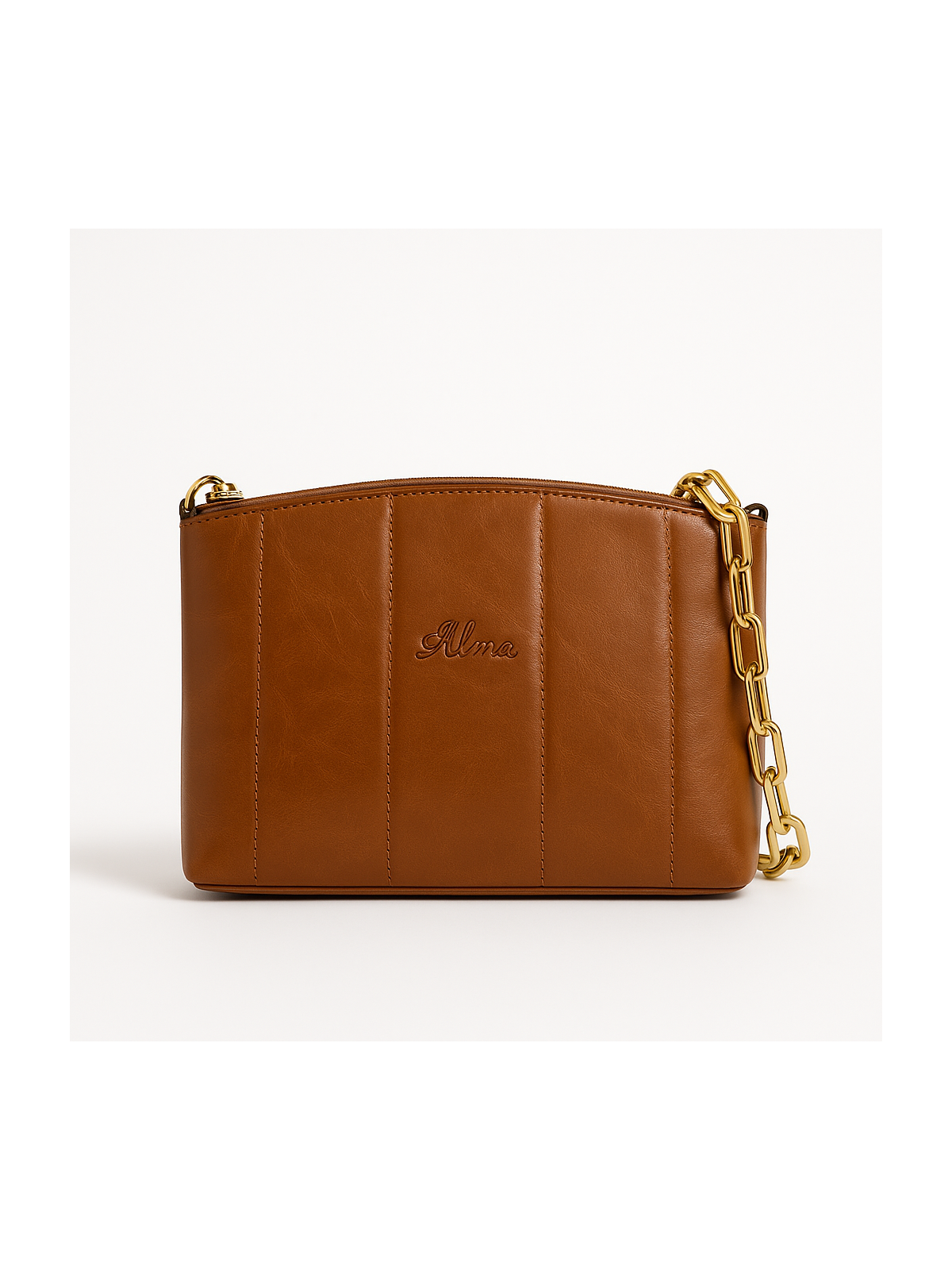 Bolso de piel Alma Camel Baguette